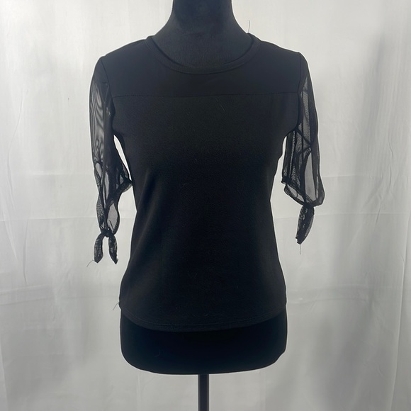 Tops - Black Top, T, Sheer sleeves,Small